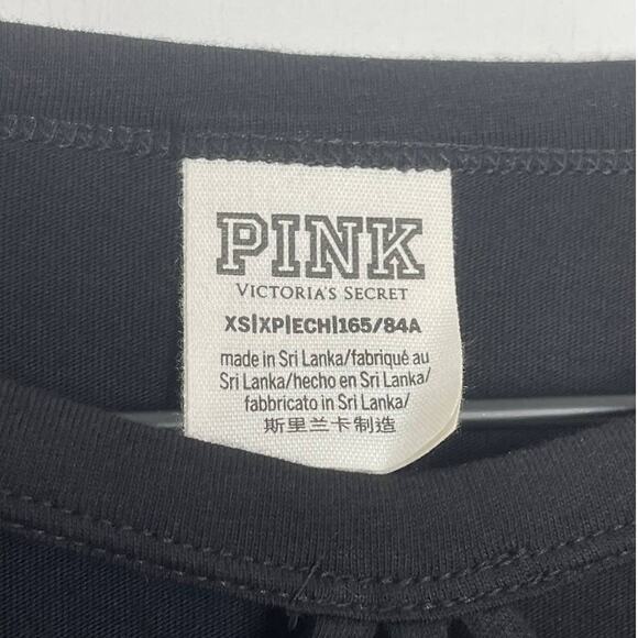 PINK Victoria's Secret White Logo Open Neck Black T-Shirt Top Women's Size XS - Picture 8 of 8